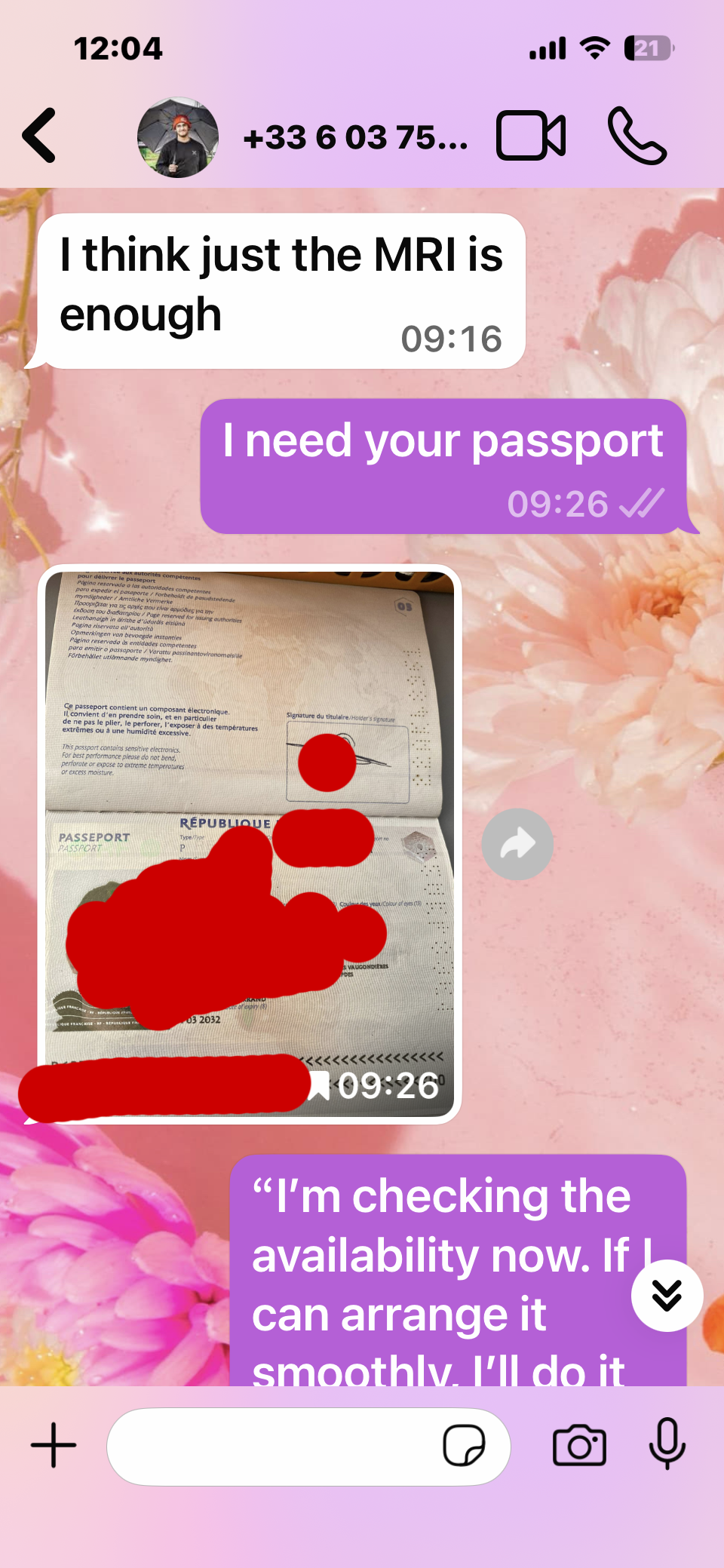 Passport information for hospital registration