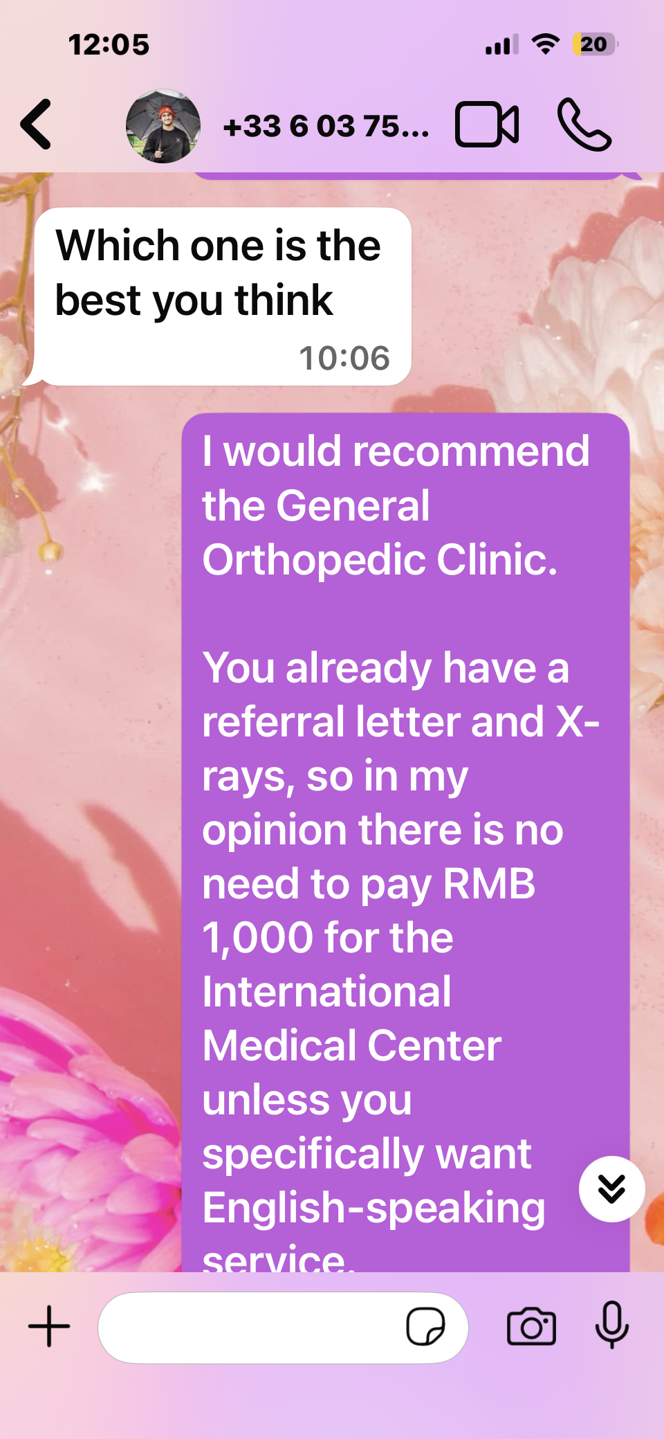 Hospital appointment confirmation showing registration fee