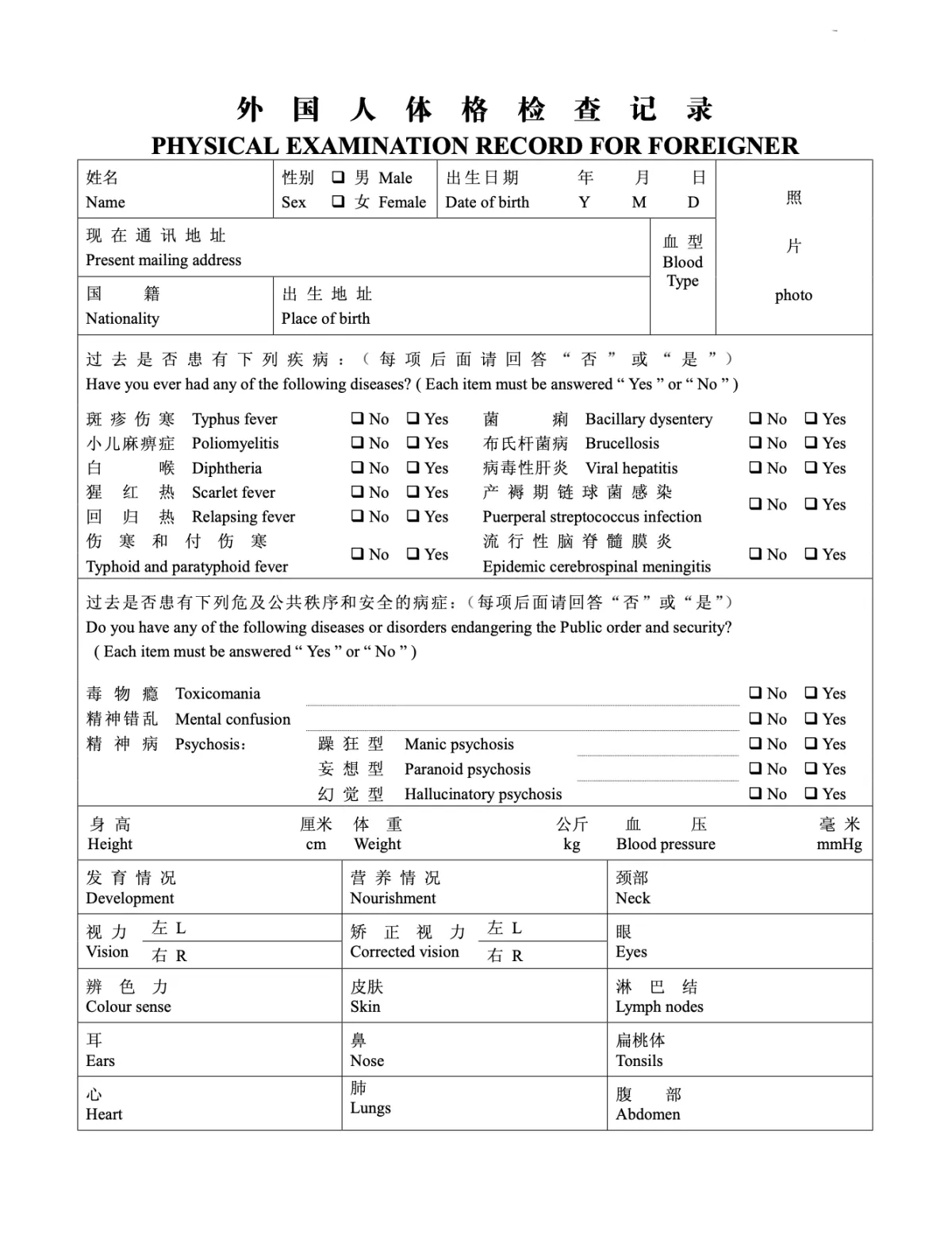 Medical documents for international patients traveling to China